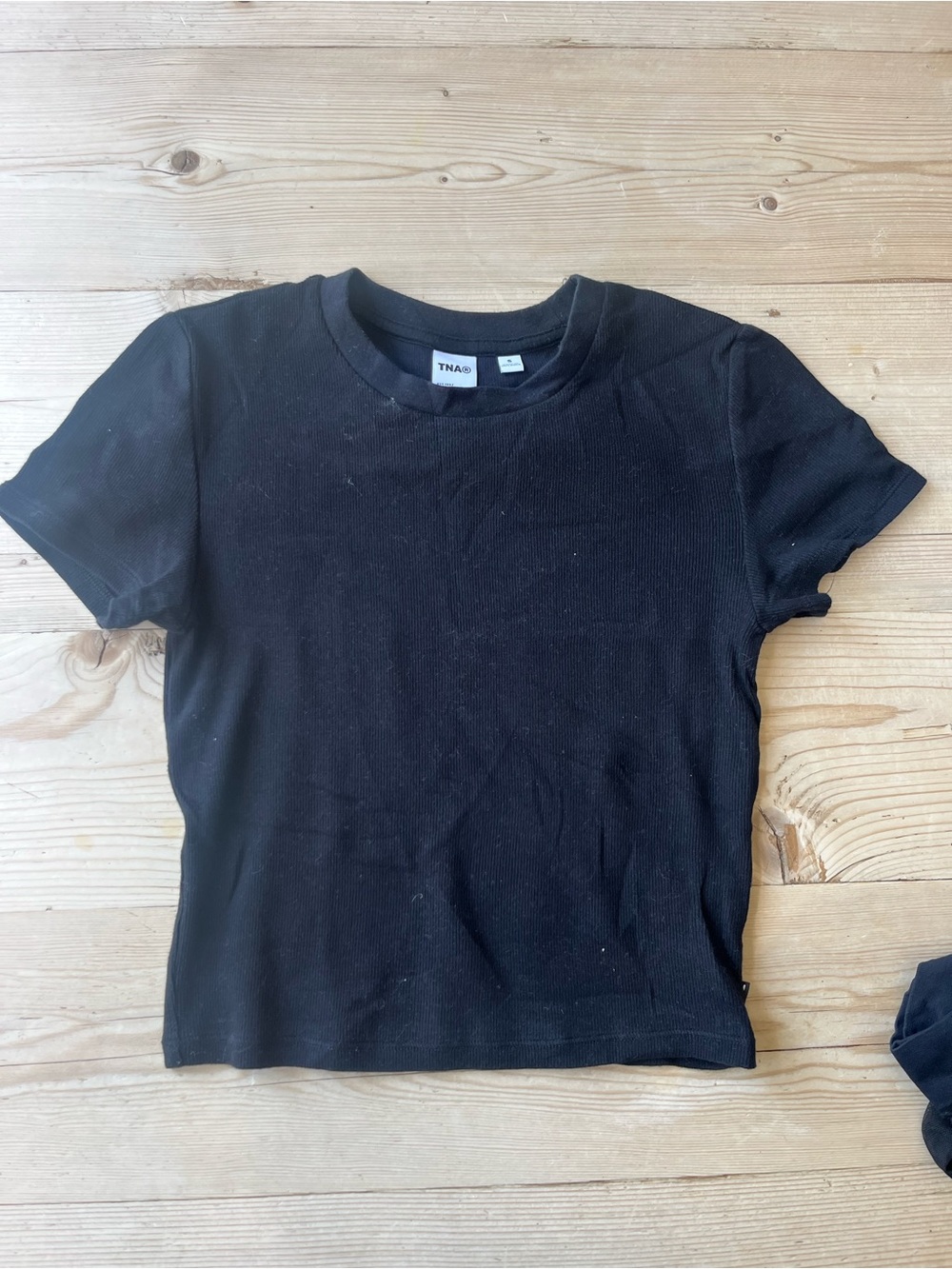 TNA Women's Black Ribbed Crewneck Tee